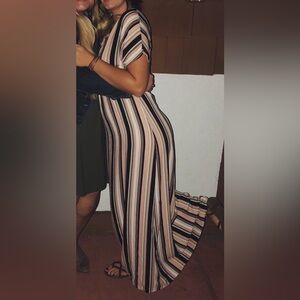 Forever 21 Pink and Black Striped Pencil Skirt